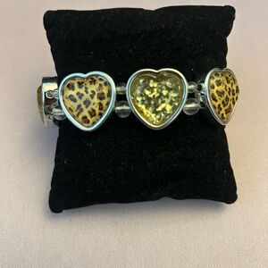 Heart Charm Bracelet with Leopard Print and Glitter